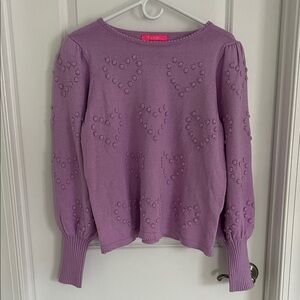 Lilly Pulitzer Lavender Heart Knit Sweater Balloon Sleeve Size XL